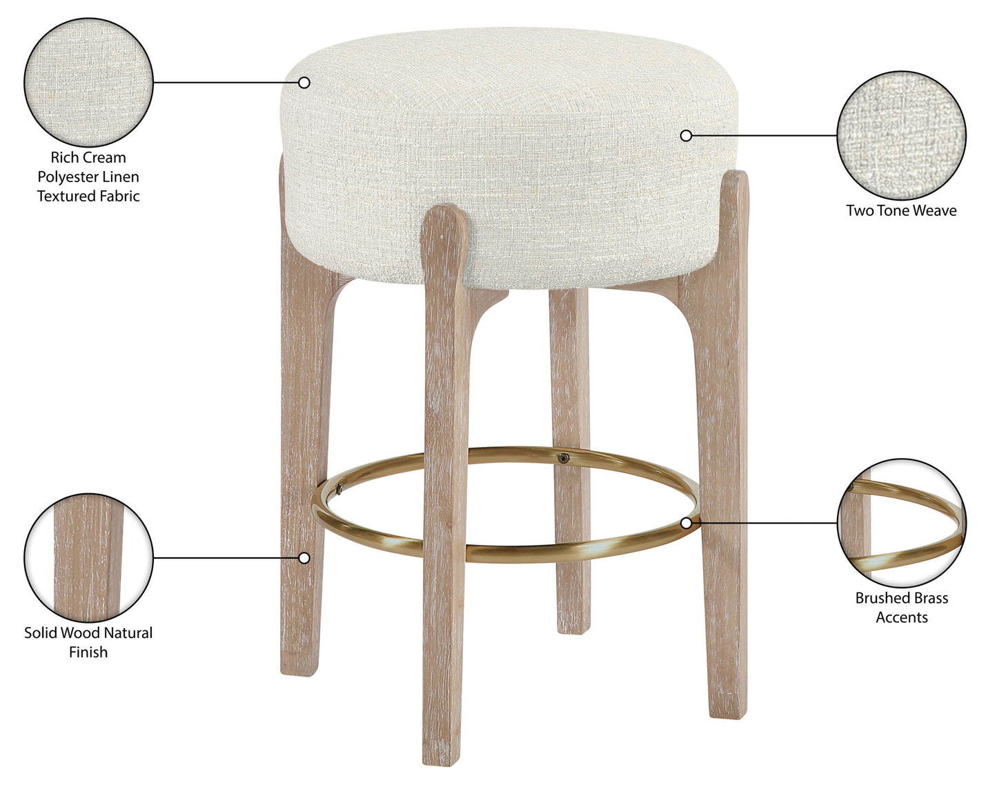 Torino - Backless Counter Stool With Brushed Natural Base (Set of 2)