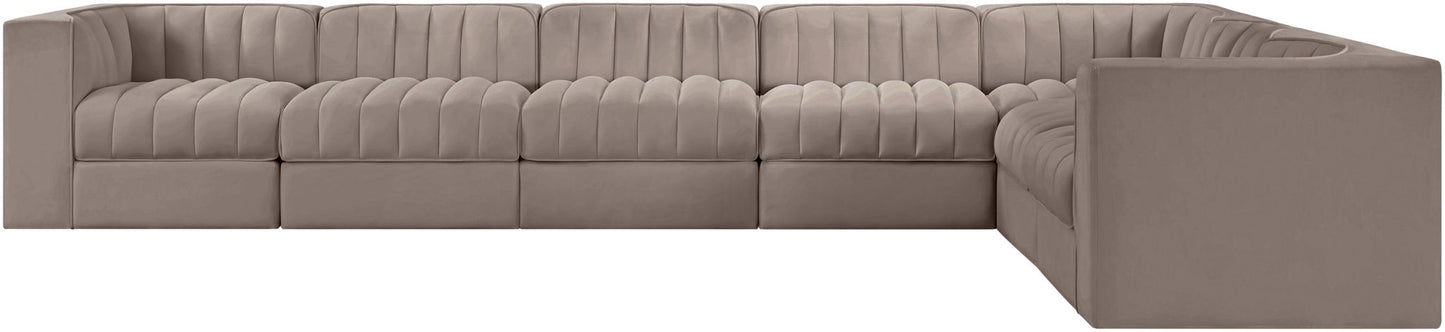 Rummi - Velvet Performance Fabric Upholstered 7 Piece Modular Sectional (With 3 Corner Chairs)