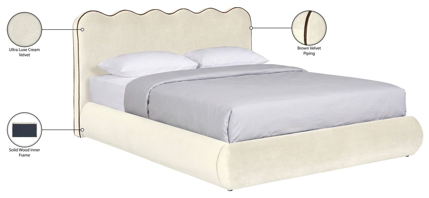 Tempo - Velvet Upholstered Bed - Cream