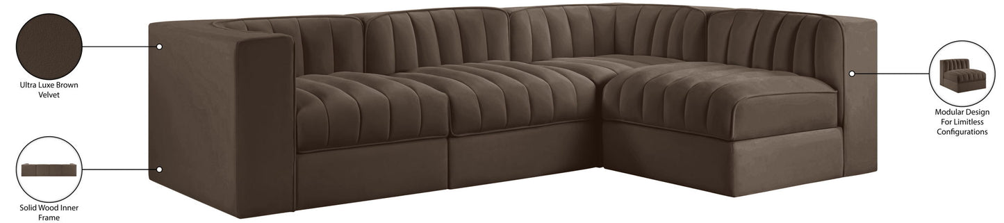 Rummi - Velvet Performance Fabric Upholstered 4 Piece Modular Sectional