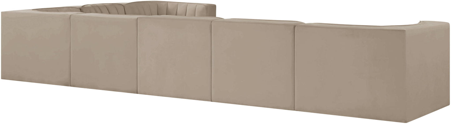 Rummi - Velvet Performance Fabric Upholstered 7 Piece Modular Sectional (With 3 Corner Chairs)