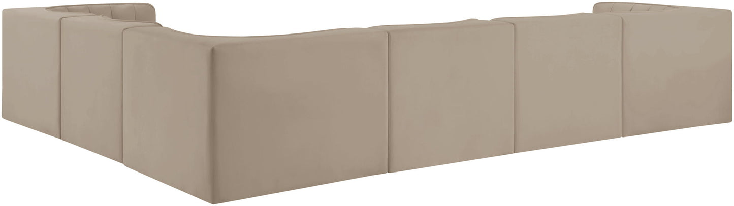 Rummi - Velvet Performance Fabric Upholstered 6 Piece Modular Sectional (With 3 Corner Chairs)