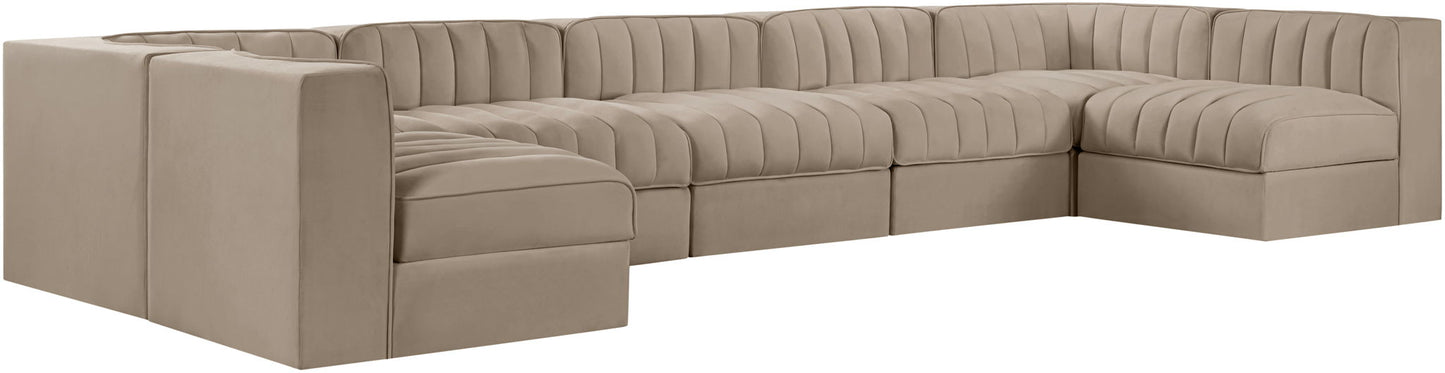 Rummi - Velvet Performance Fabric Upholstered 7 Piece Modular Sectional (With 2 Corner Chairs)
