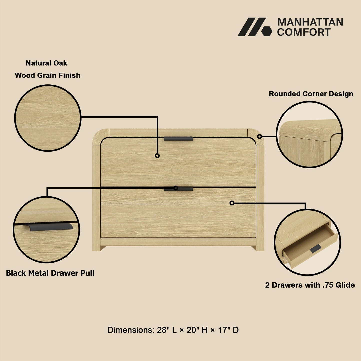 Manhattan Grace - Nightstand With Black Handles