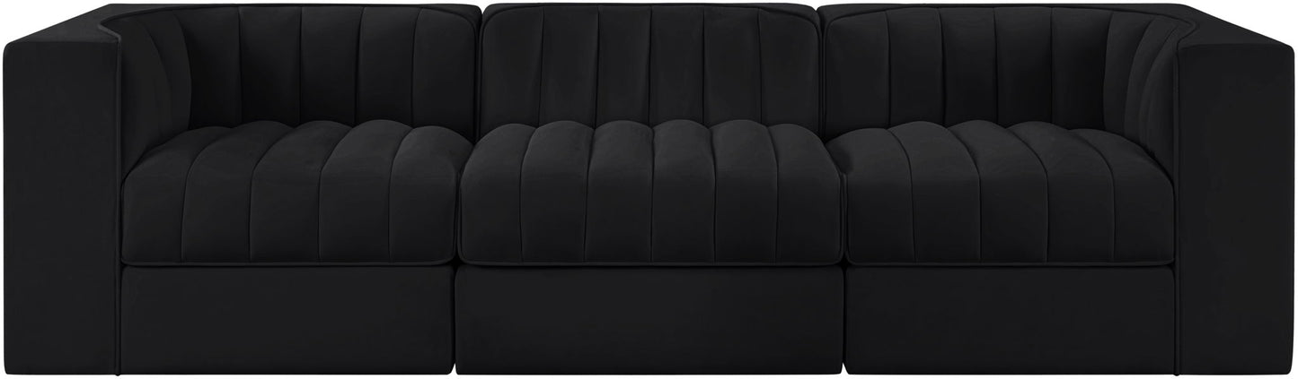 Rummi - Velvet Performance Fabric Upholstered 3 Piece Modular Sofa
