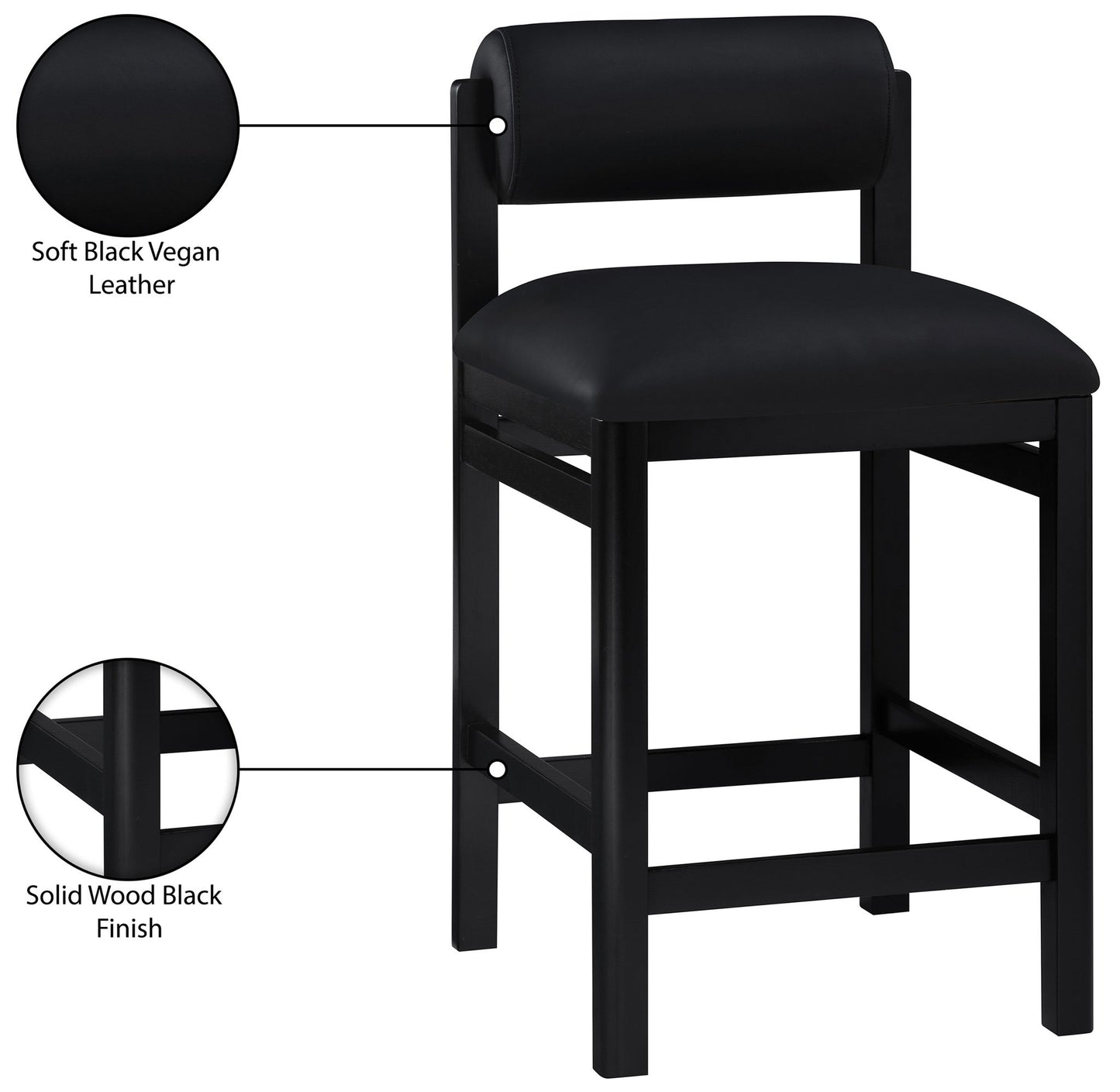 Roundhill - Faux Leather Counter Stool - Black Frame