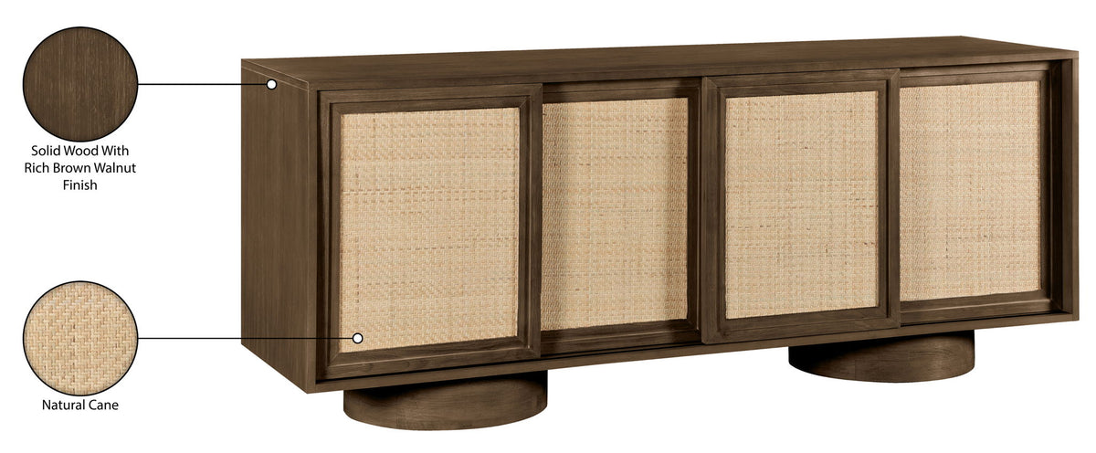 Windsor - Solid Wood And Brown Cane Sideboard / Buffet With Cylindrical Legs - Brown