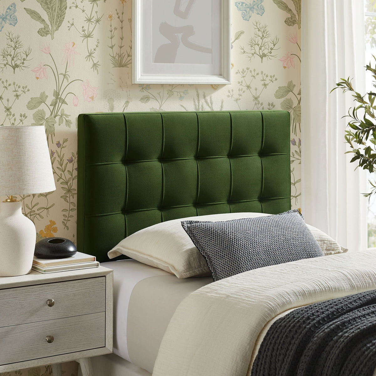 Lily Biscuit Tufted Performance Velvet Headboard - Twin, Moss Green