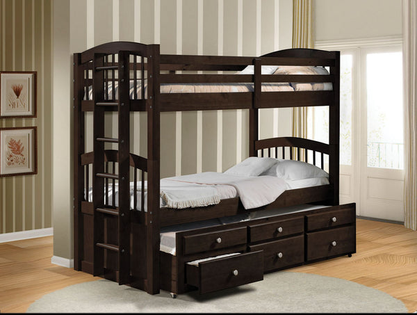 Micah - Twin Over Twin Bunk Bed With Trundle & Storage - Espresso