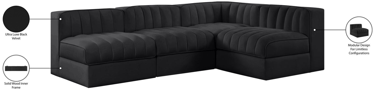 Rummi - Armless Velvet Performance Fabric Upholstered 4 Piece Modular Sectional