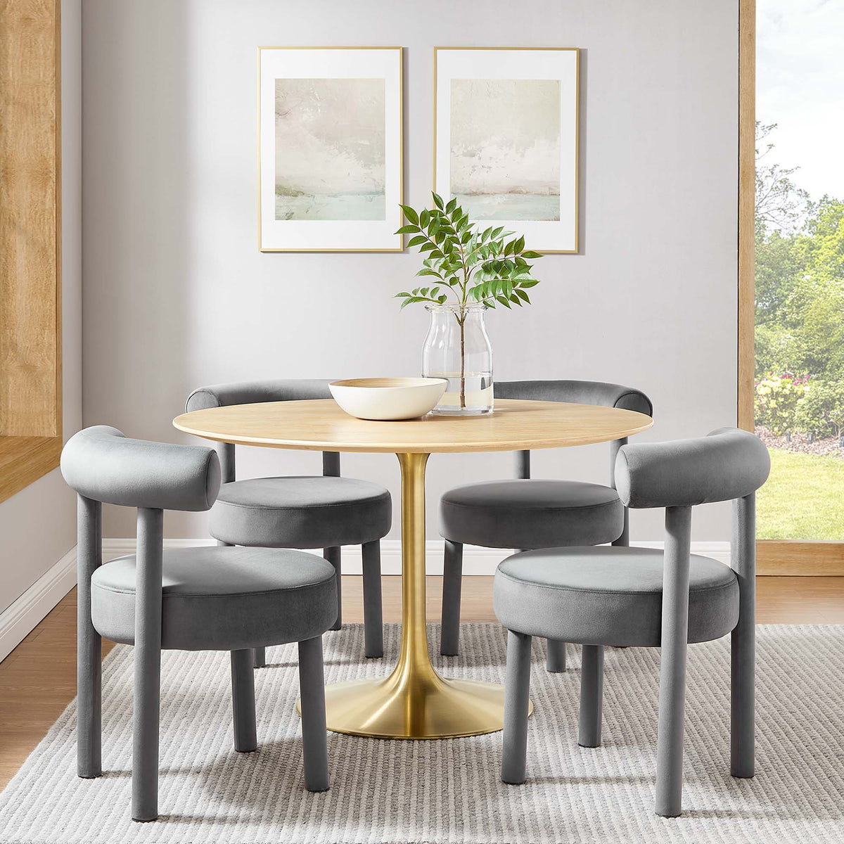 Lippa Round 48" Dining Table - Wood, Gold Natural