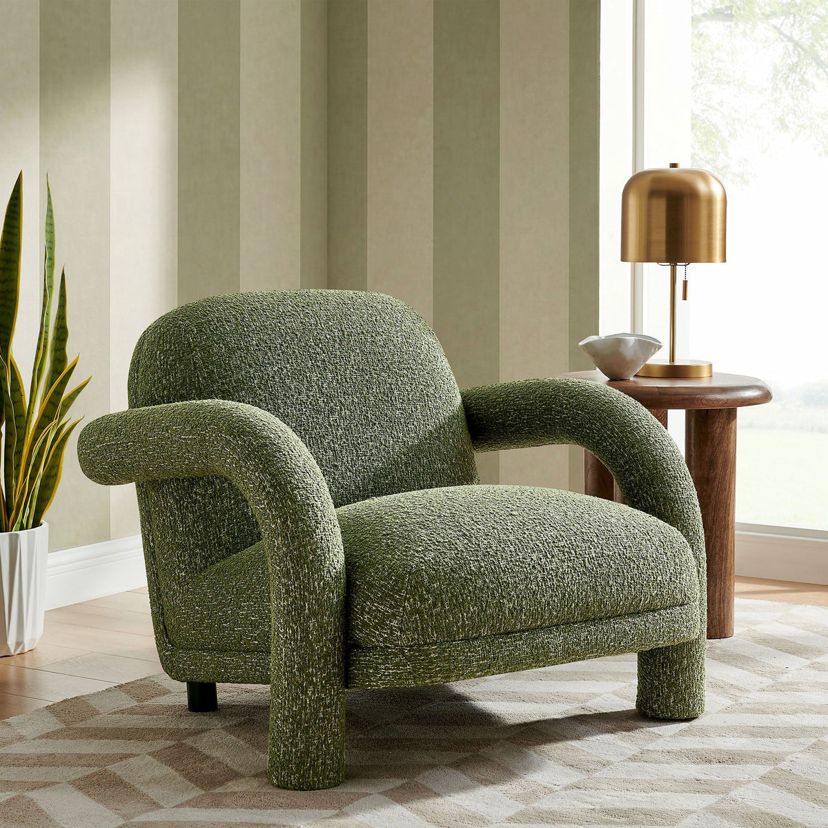 Ferris Textured Woven Fabric Lounge Chair - Olive
