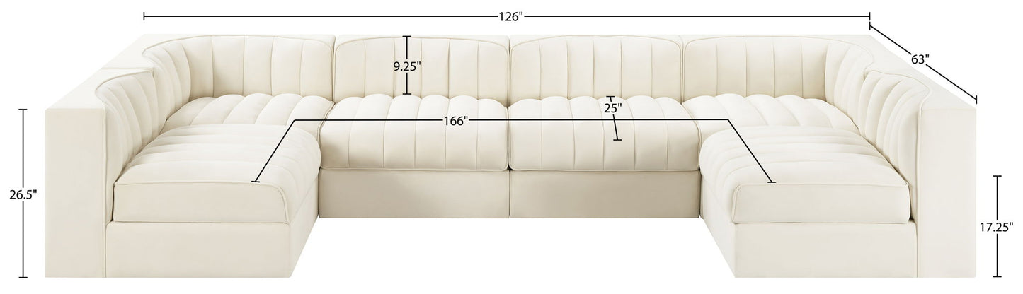 Rummi - Armless Velvet Performance Fabric Upholstered 6 Piece Modular Sectional
