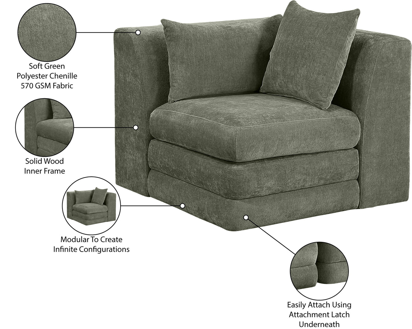 Stellar - Chenille Fabric Upholstered Modular Corner Chair