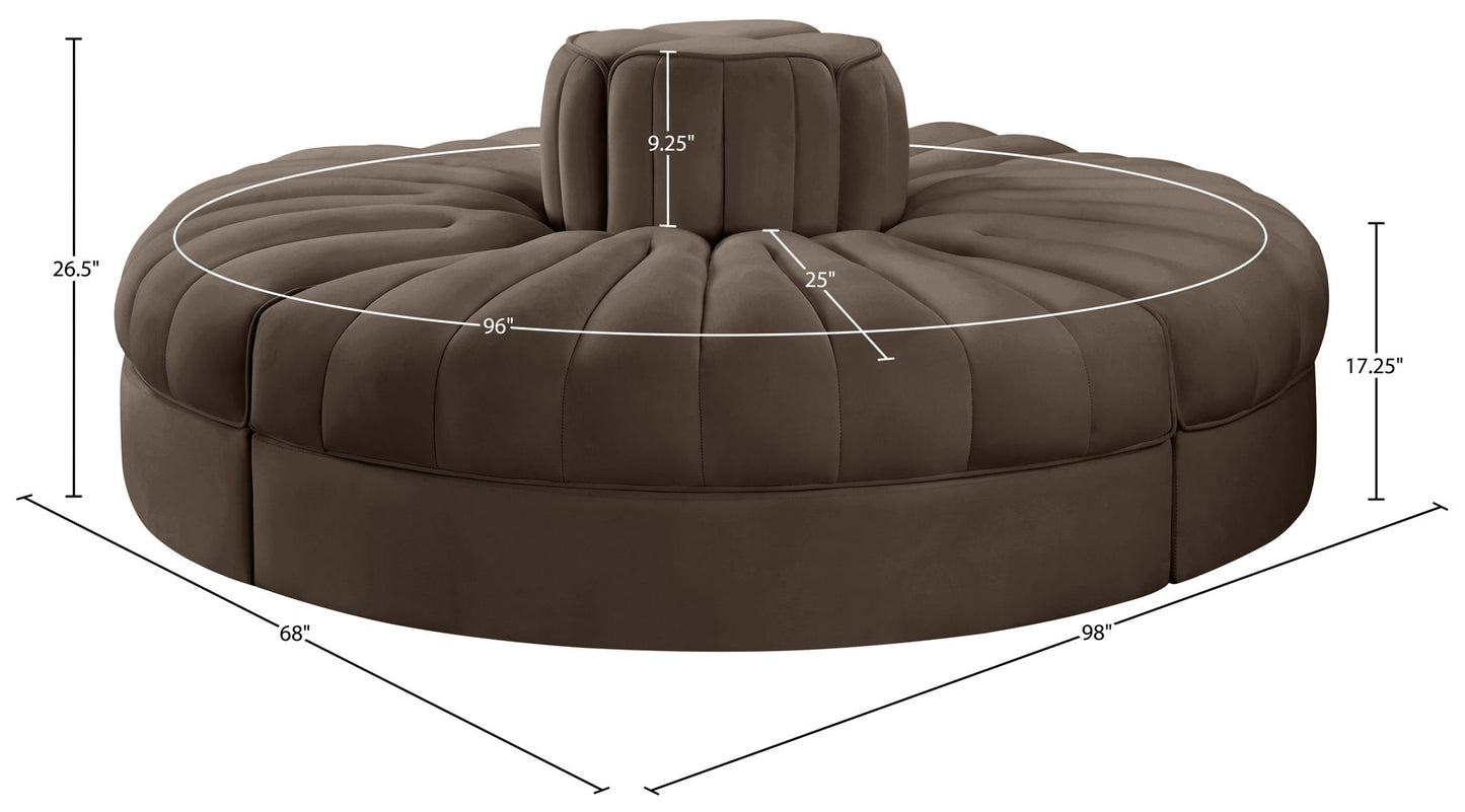 Rummi - Round Velvet Performance Fabric Upholstered 4 Piece Modular Sofa
