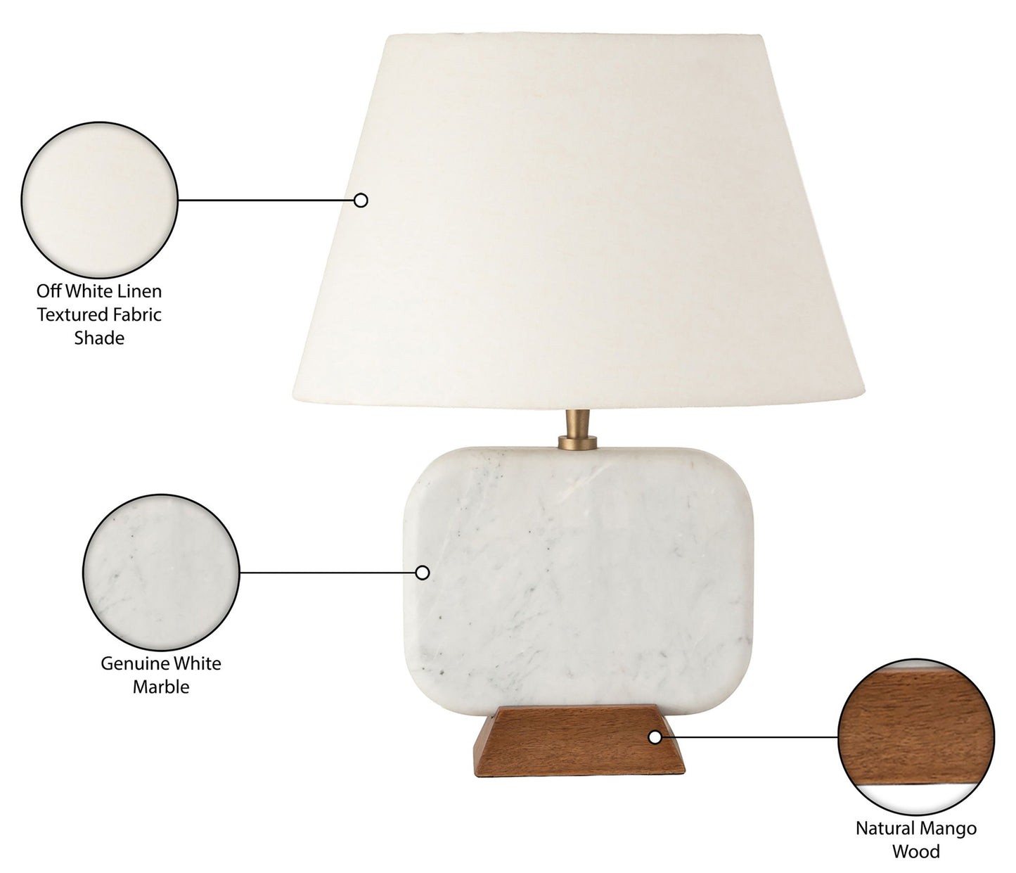 Solis - 14" Genuine Marble And Mango Wood Base With Linen Textured Fabric Shade Table Lamp
