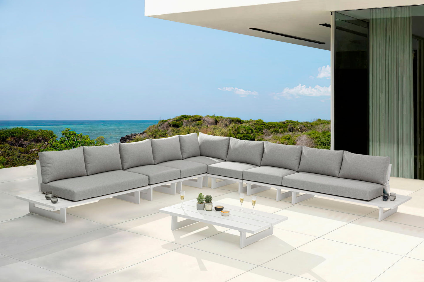 Maldives - 7 Piece Water Resistant Outdoor Patio Modular Sectional With White Base