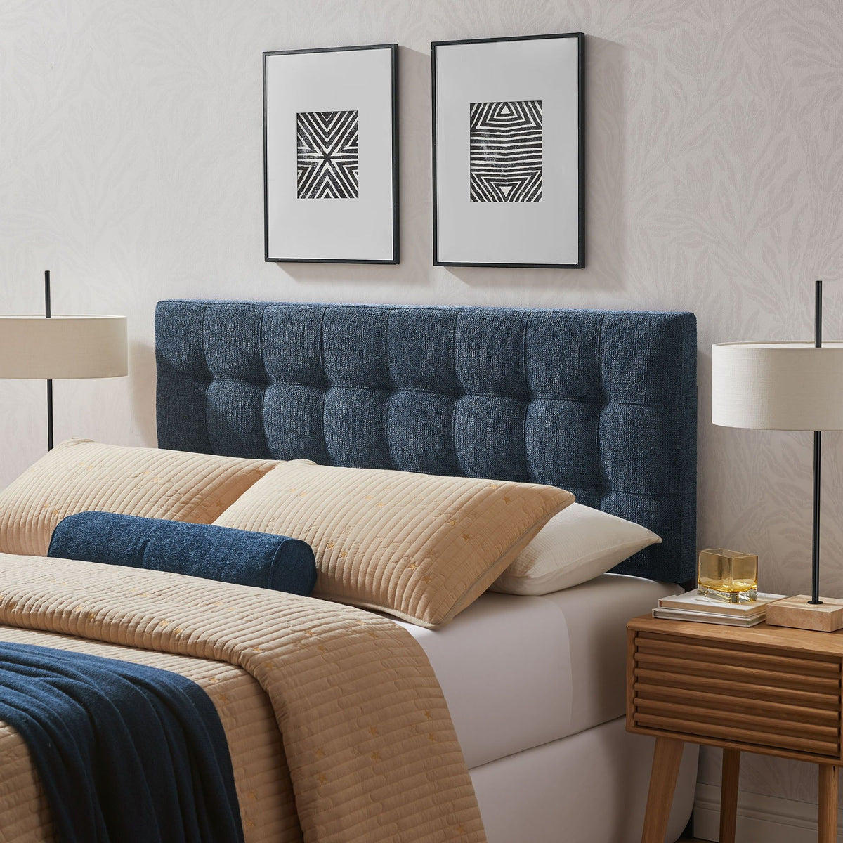Lily Upholstered Fabric Headboard - King, Navy Chenille