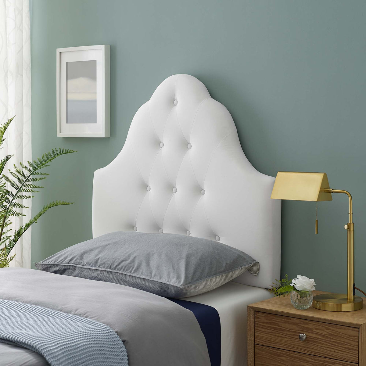Sovereign Diamond Tufted Performance Velvet Headboard - Twin, White