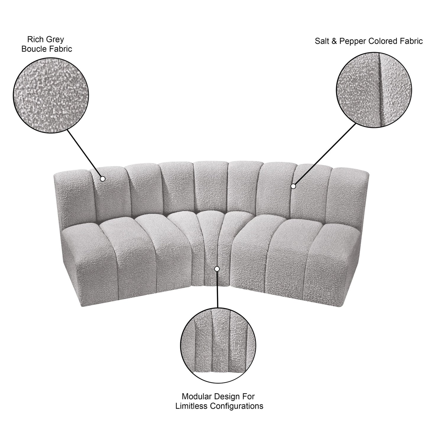 Arc - Boucle Fabric 3 Piece Modular Corner Sofa