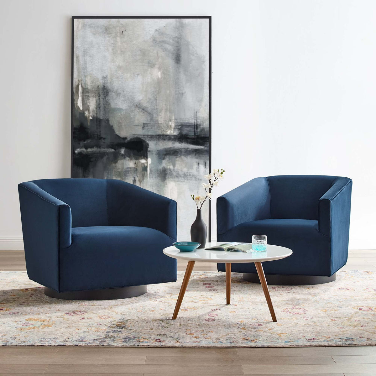 Twist Swivel Chair Performance Velvet Set of 2 - Midnight Blue
