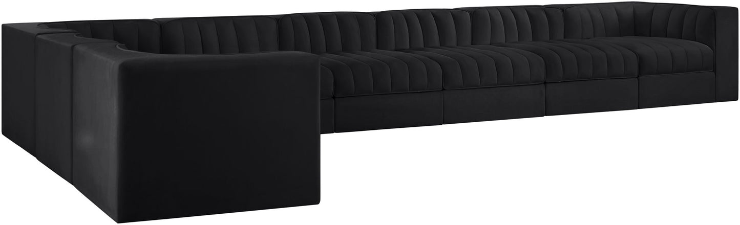Rummi - Velvet Performance Fabric Upholstered 8 Piece Modular Sectional (With 3 Corner Chairs)