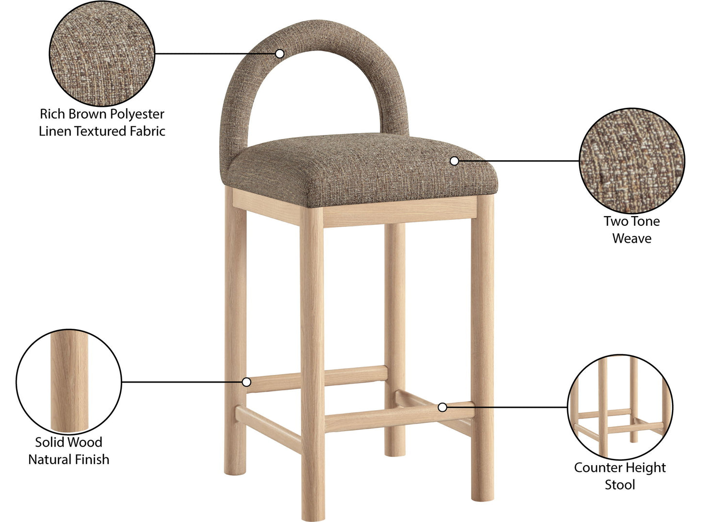 Conrad - Linen Counter Stool With Natural Legs