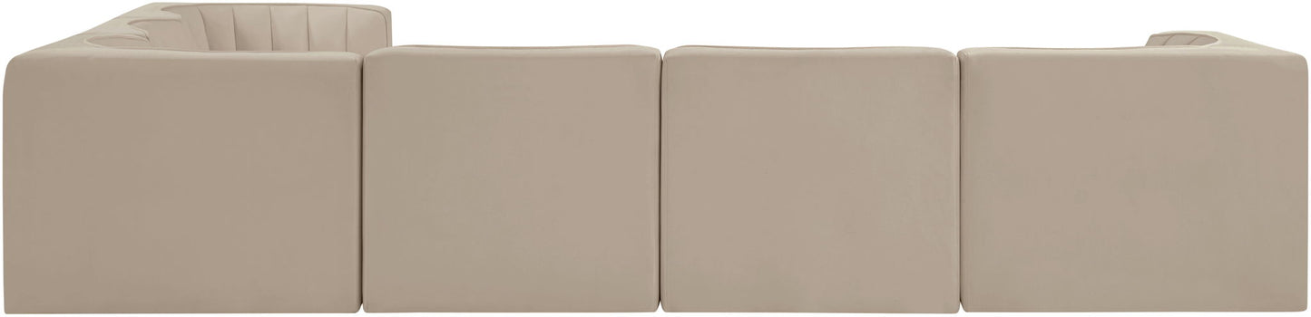 Rummi - Velvet Performance Fabric Upholstered 6 Piece Modular Sectional (With 3 Corner Chairs)