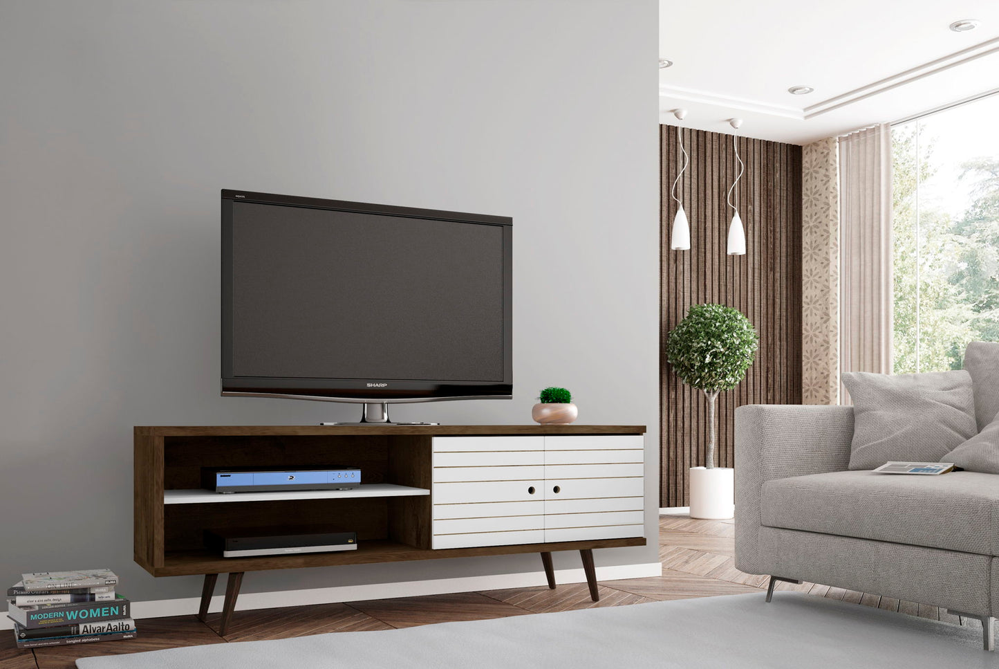 Manhattan Liberty - 63" TV Stand With Rustic Brown Frame