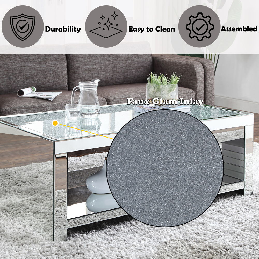 Noralie - Coffee Table - Clear Glass, Mirrored & Faux Diamonds