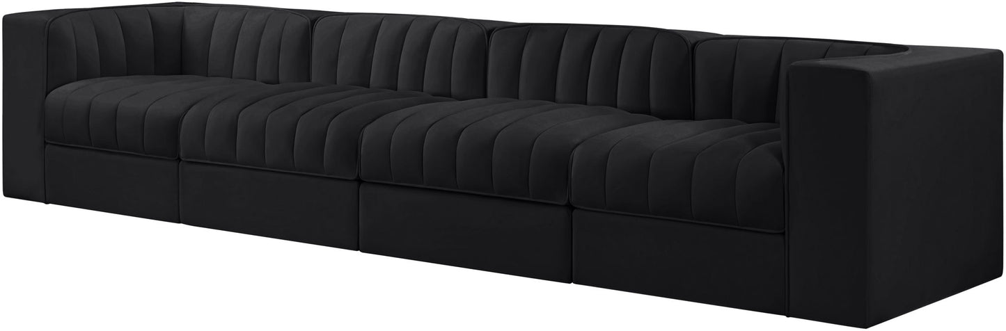 Rummi - Velvet Performance Fabric Upholstered 4 Piece Modular Sofa
