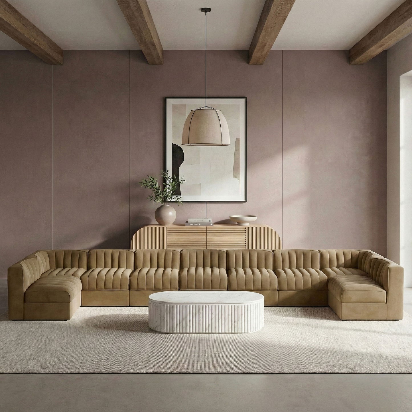 Rummi - Armless Velvet Performance Fabric Upholstered 9 Piece Modular Sectional