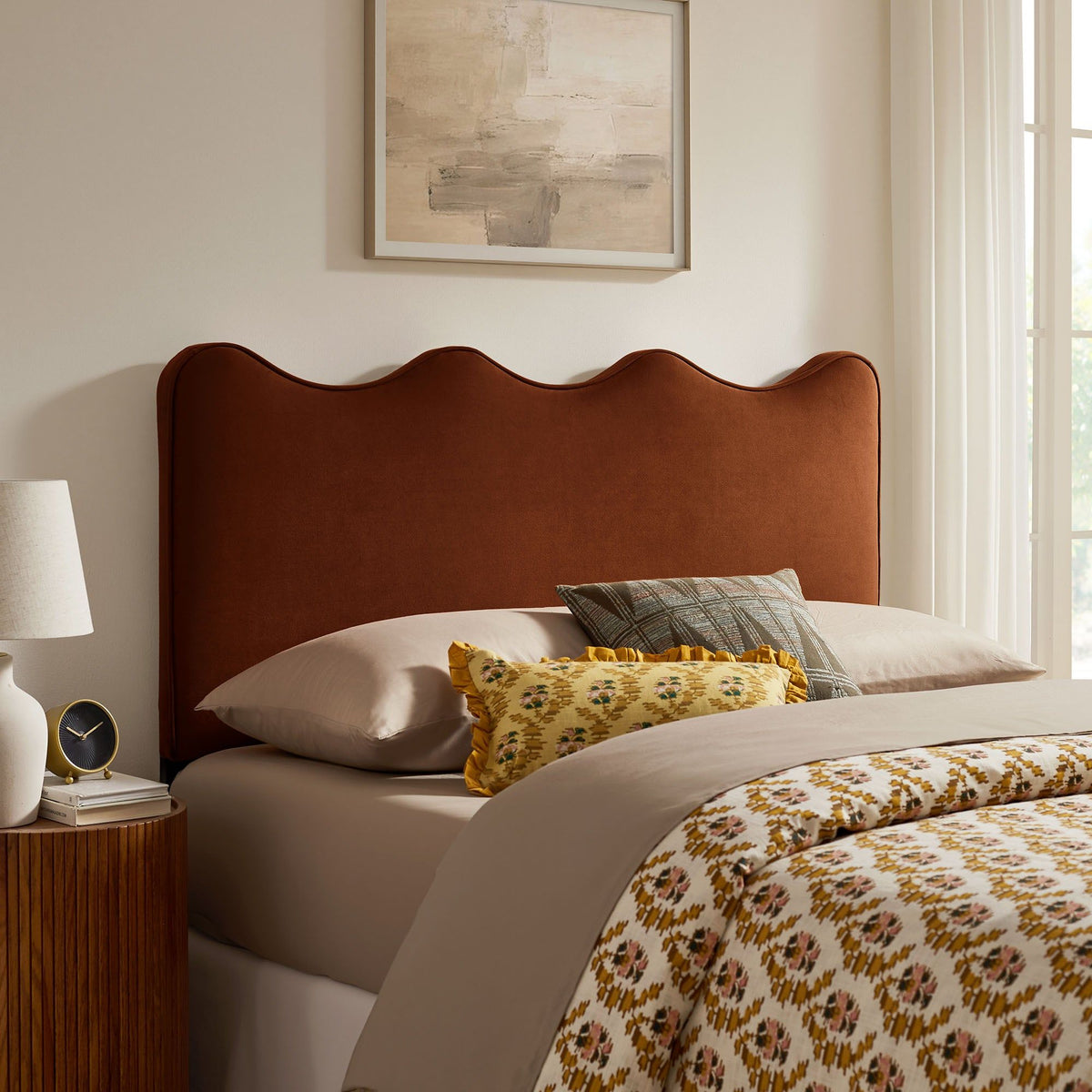 Athena Upholstered Headboard - Full, Rust