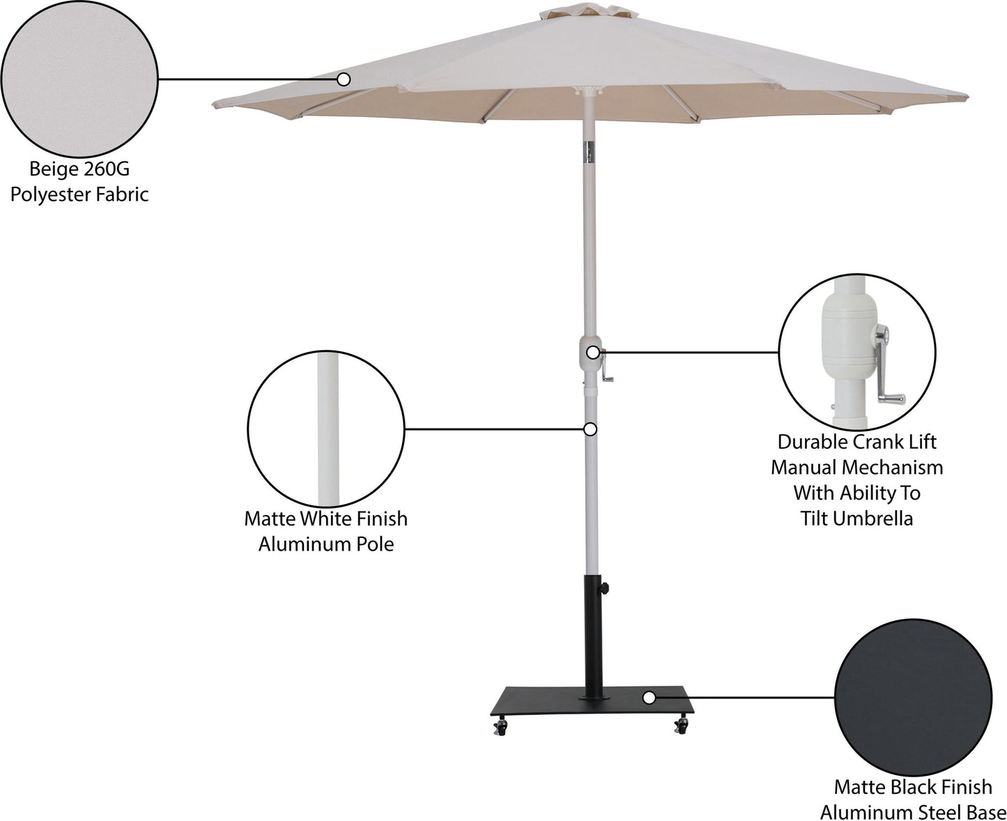 Fiji - Aluminum Patio Umbrella With Square Black And White Base