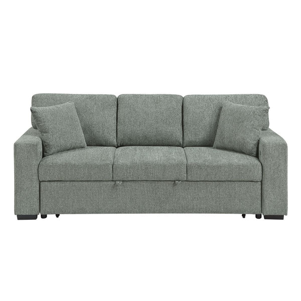 Alcove Sofa with Pull-out Bed, Center Drop-down Cup Holders, Arms with Shelves and Charging Ports