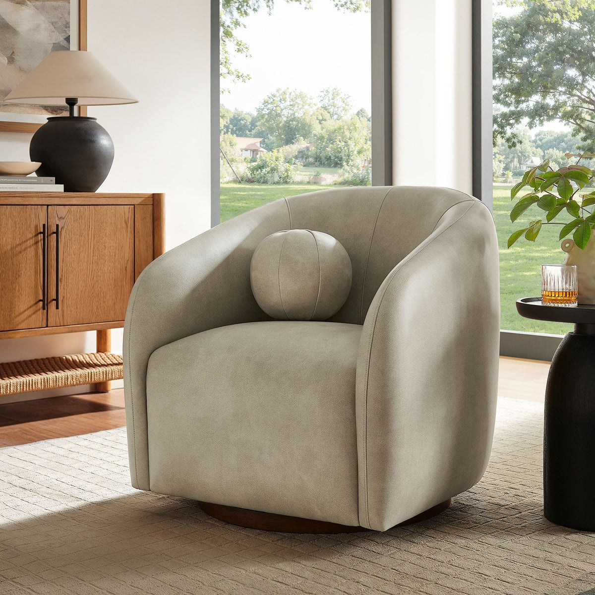 Holland Swivel Vegan Leather Armchair - Mineral