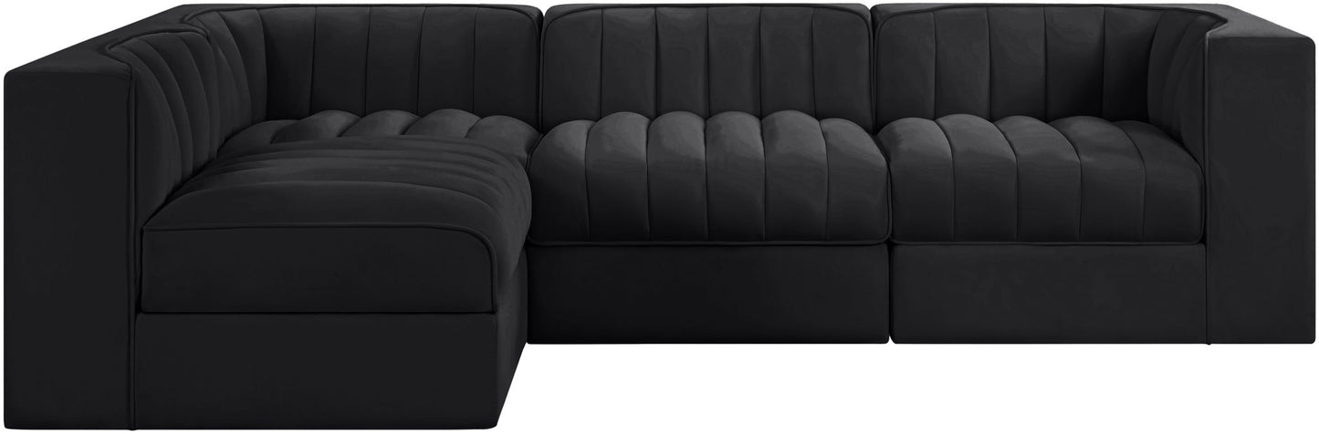 Rummi - Velvet Performance Fabric Upholstered 4 Piece Modular Sectional