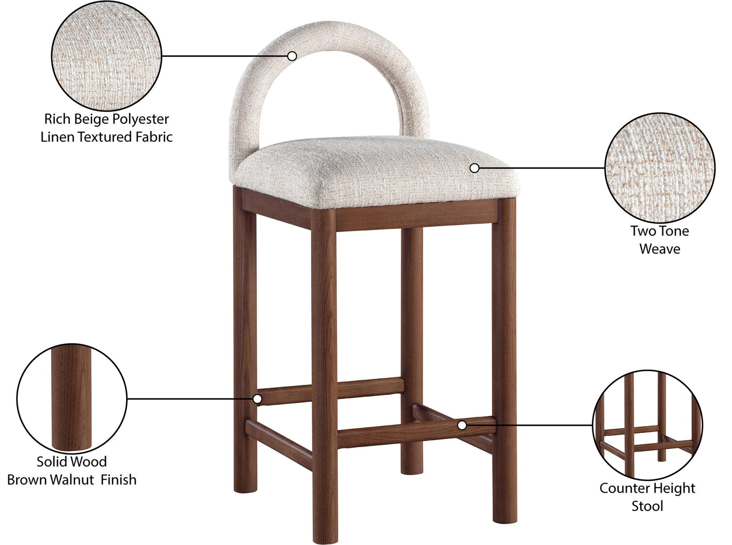 Conrad - Linen Counter Stool With Brown Legs