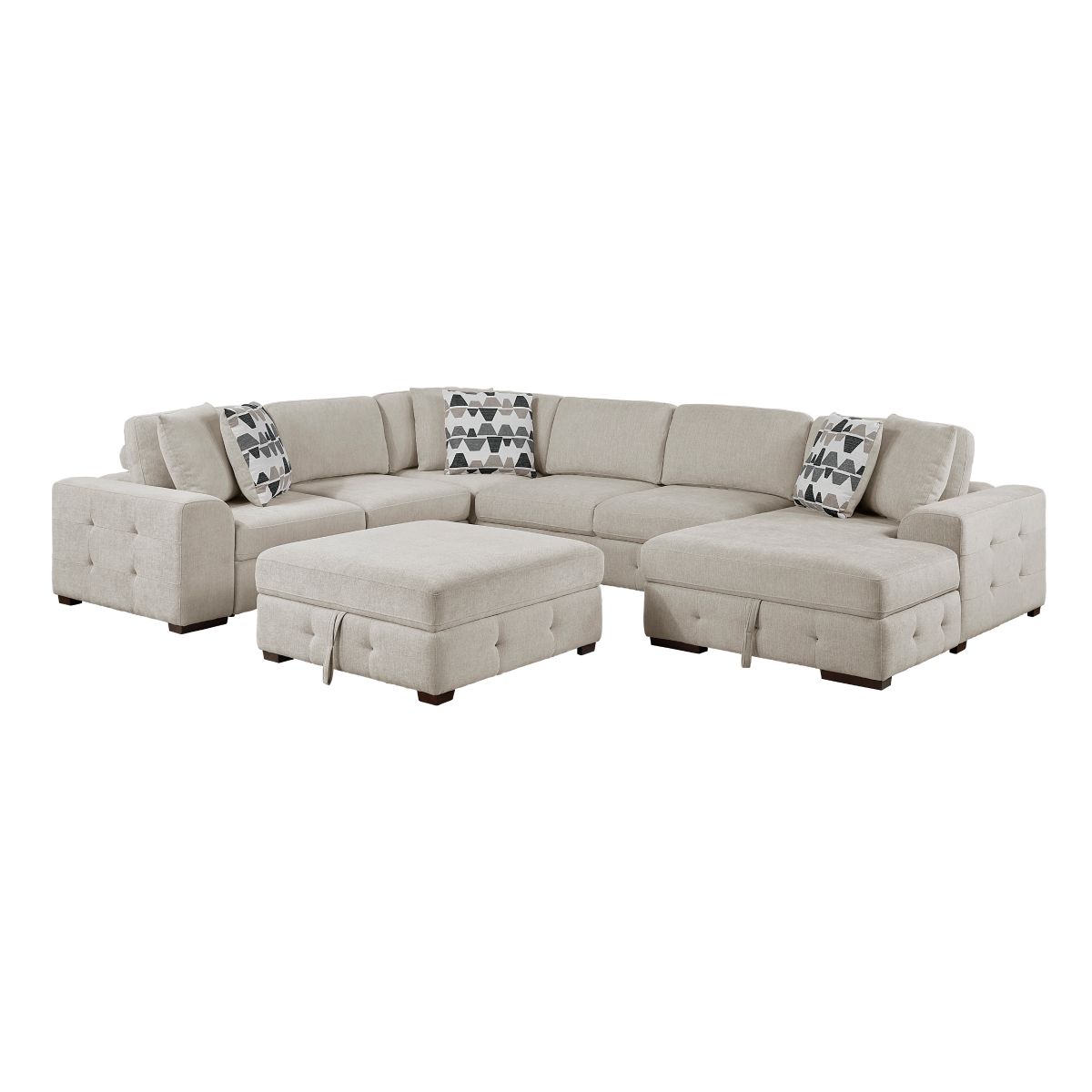 Raife 5-Piece Sectional with Right Chaise, Pull-out Bed and Ottoman