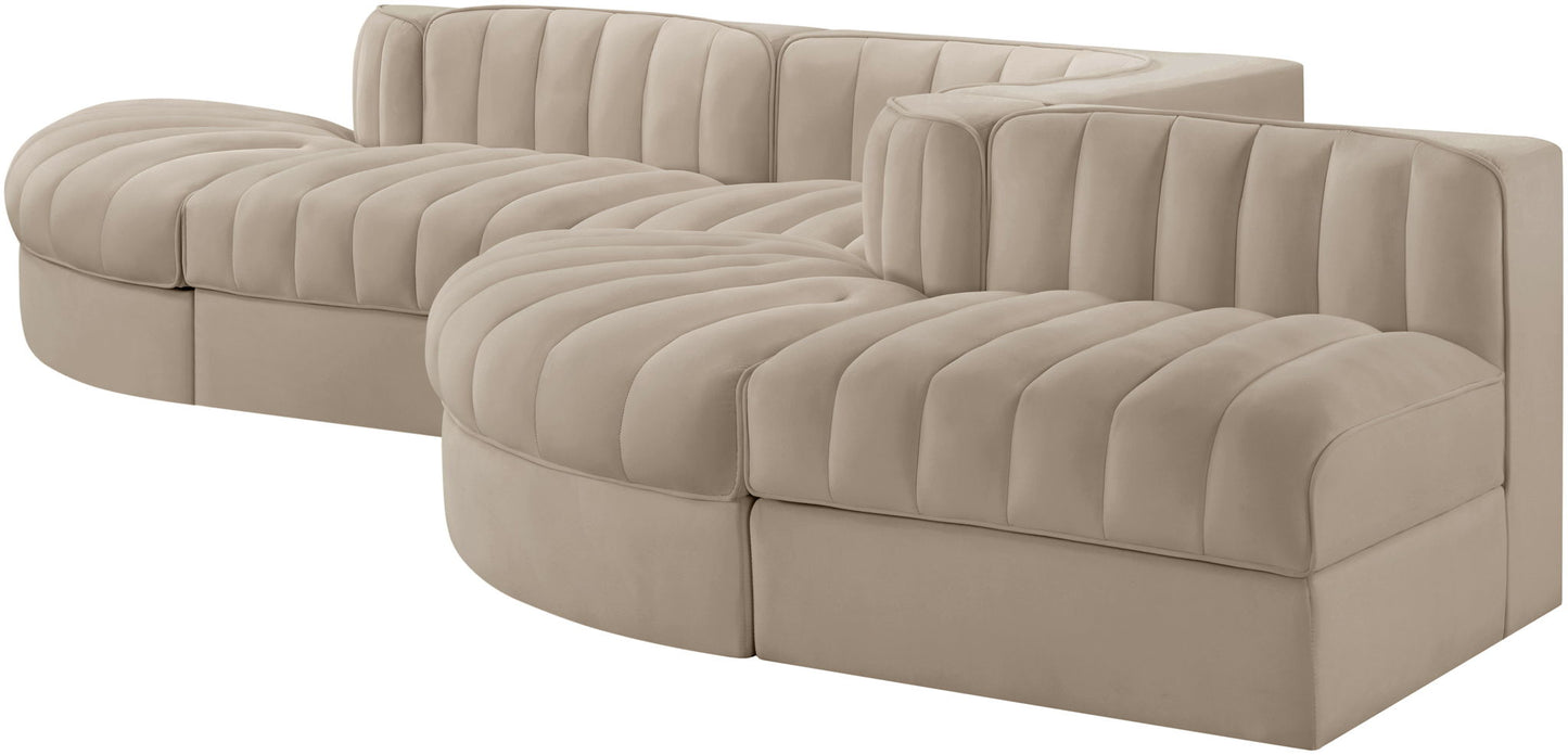 Rummi - Rounded Velvet Performance Fabric Upholstered 5 Piece Modular Sectional