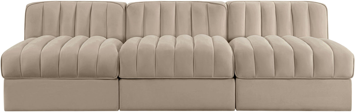 Rummi - Velvet Performance Fabric Upholstered 3 Piece Modular Armless Sofa