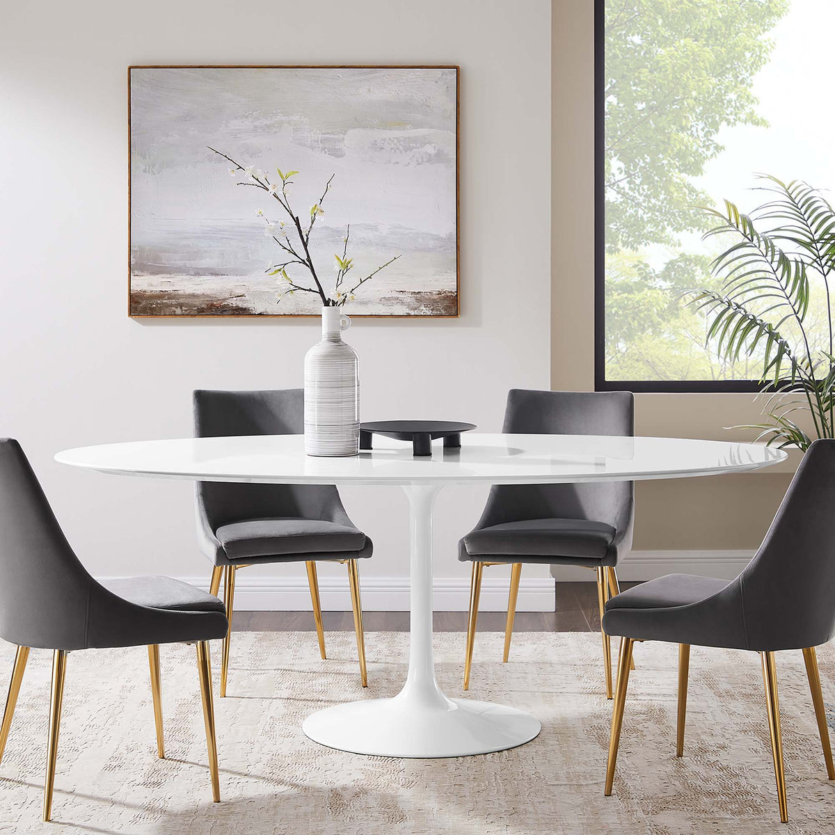 Lippa Oval Wood Dining Table - 78", White