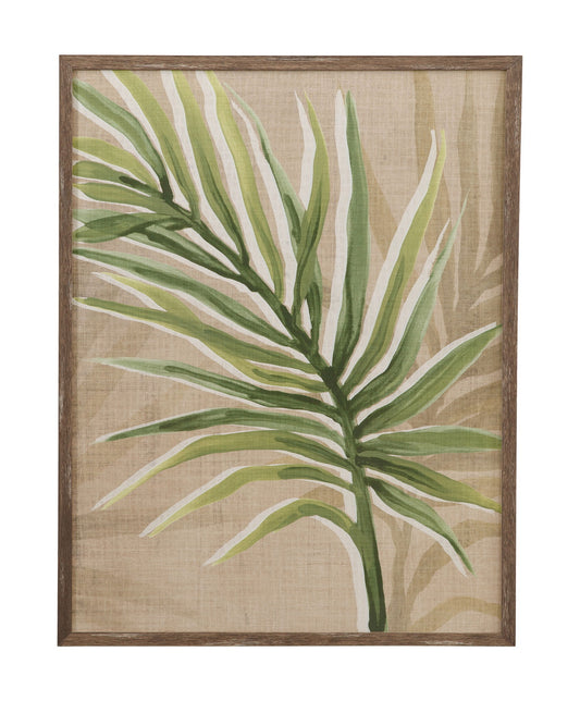 Burlap Palm Frond II Framed Print - Light Brown / Green