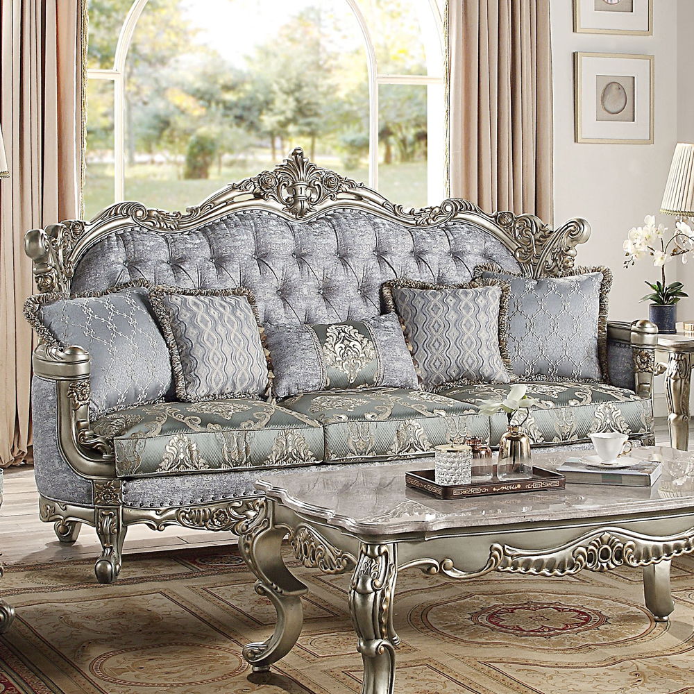 Miliani - Sofa With 5 Pillows - Fabric & Antique Bronze