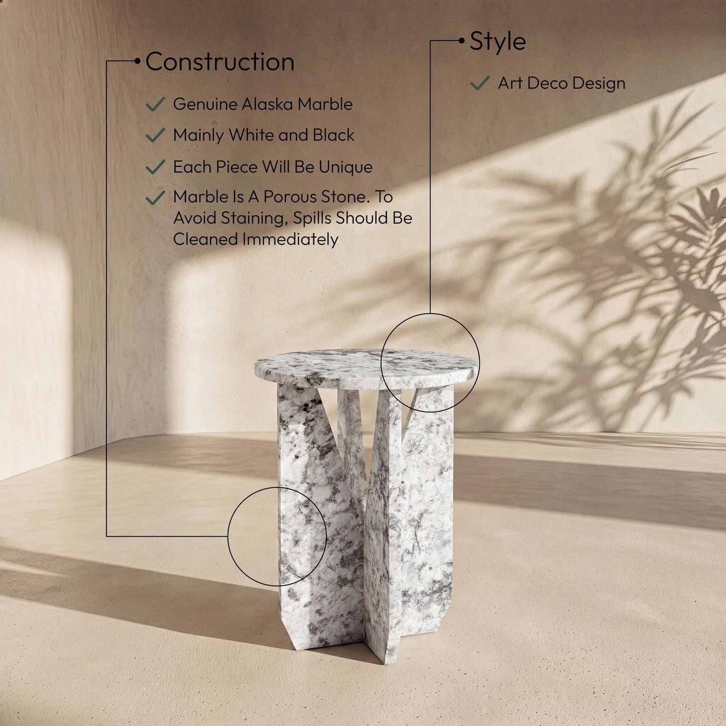 Alba - Genuine Marble End / Side Table