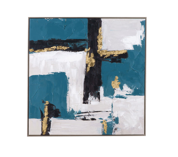 Around About Framed Canvas - Blue / White