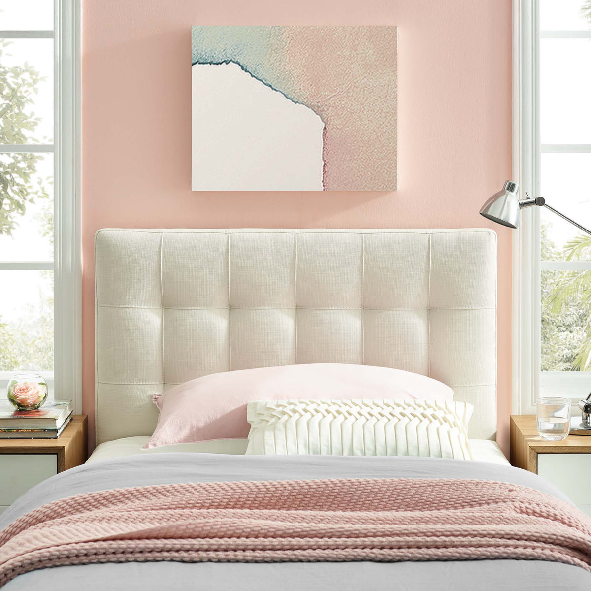 Lily Upholstered Fabric Headboard - Twin, Ivory
