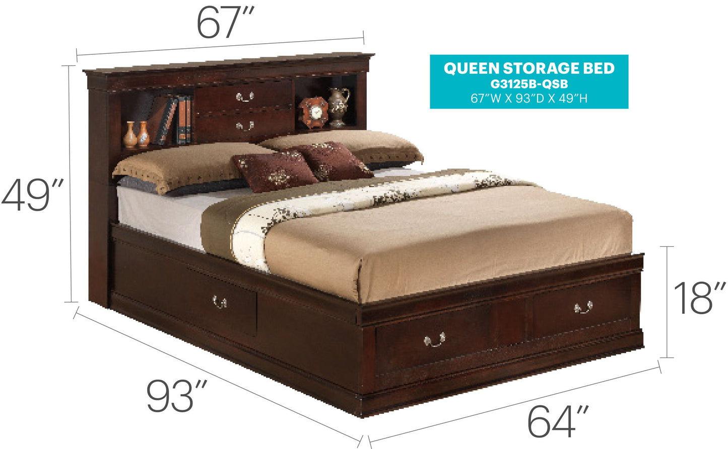 Glory Furniture - Louis Phillipe - Bookcase Storage Bed