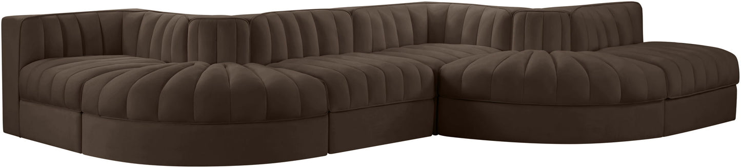 Rummi - Rounded Velvet Performance Fabric Upholstered 6 Piece Modular Sectional