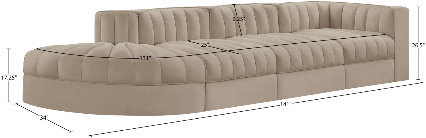 Rummi - Velvet Performance Fabric Upholstered 4 Piece Modular Sectional With Reverse Corner Chair